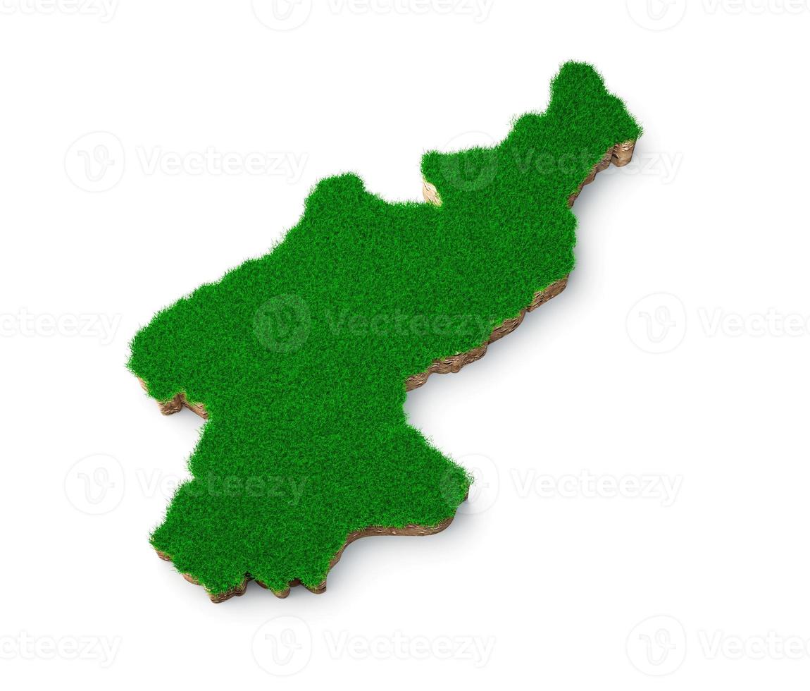 North Korea Map soil land geology cross section with green grass and Rock ground texture 3d illustration photo