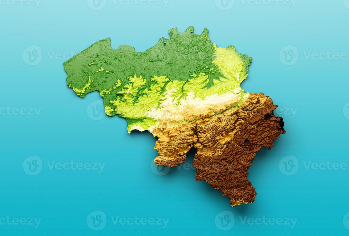 Belgium Map Shaded relief Color Height map on the sea Blue Background 3d illustration photo