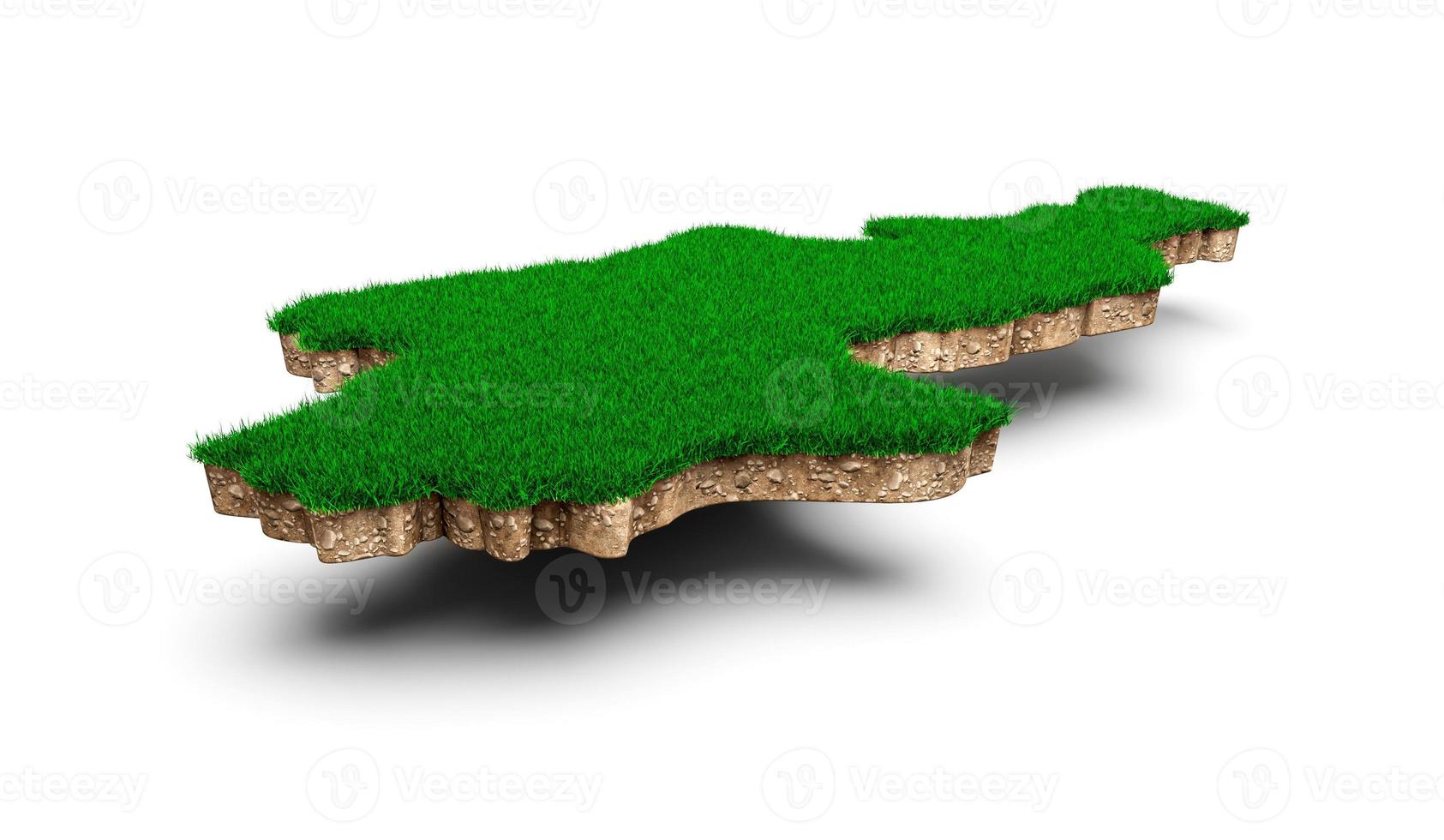 North Korea Map soil land geology cross section with green grass and Rock ground texture 3d illustration photo
