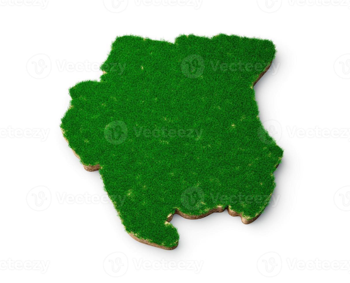 Suriname Map soil land geology cross section with green grass and Rock ground texture 3d illustration photo