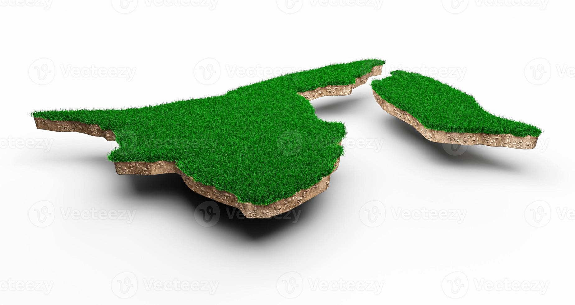 Brunei Map soil land geology cross section with green grass and Rock ground texture 3d illustration photo