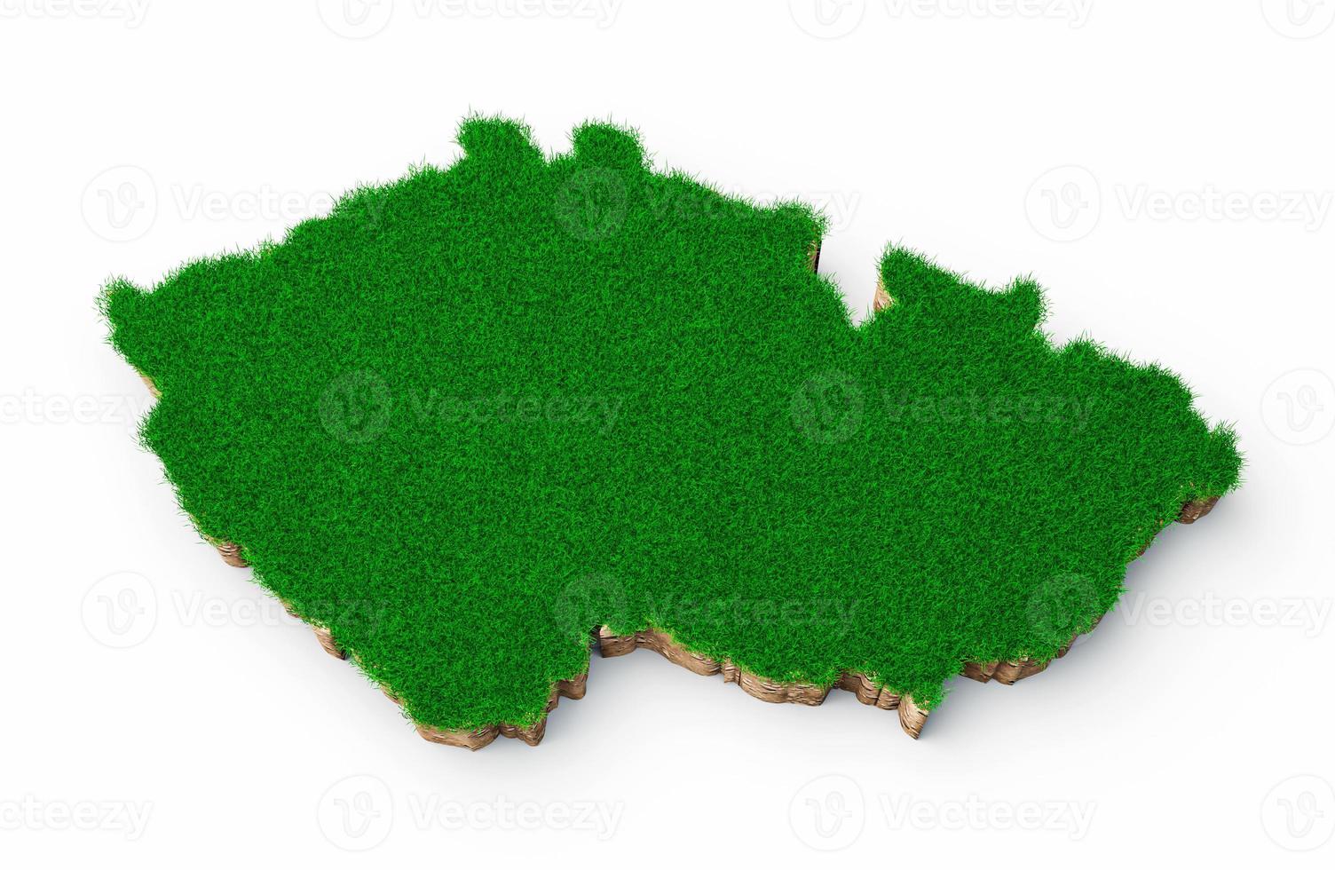 Czechia Map soil land geology cross section with green grass and Rock ground texture Czech Republic 3d illustration photo