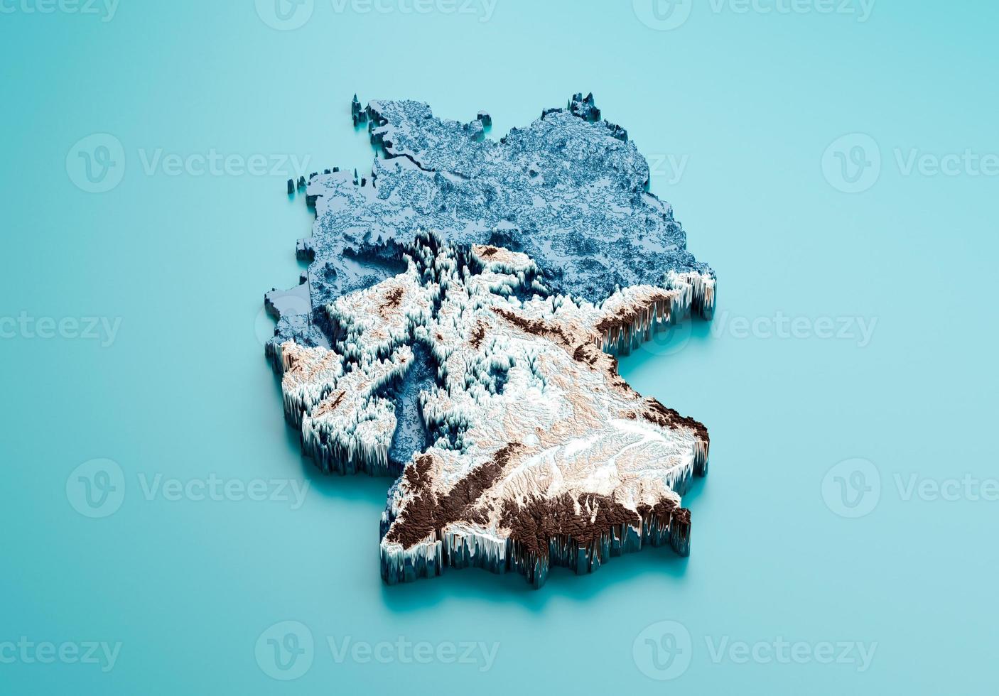 Topographic Germany Map Hypsometric Elevation tint Spectral Shaded relief map 3d illustration photo