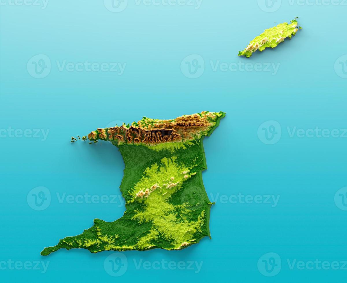 Trinidad and Tobago Map Shaded relief Color Height map on the sea Blue Background 3d illustration photo