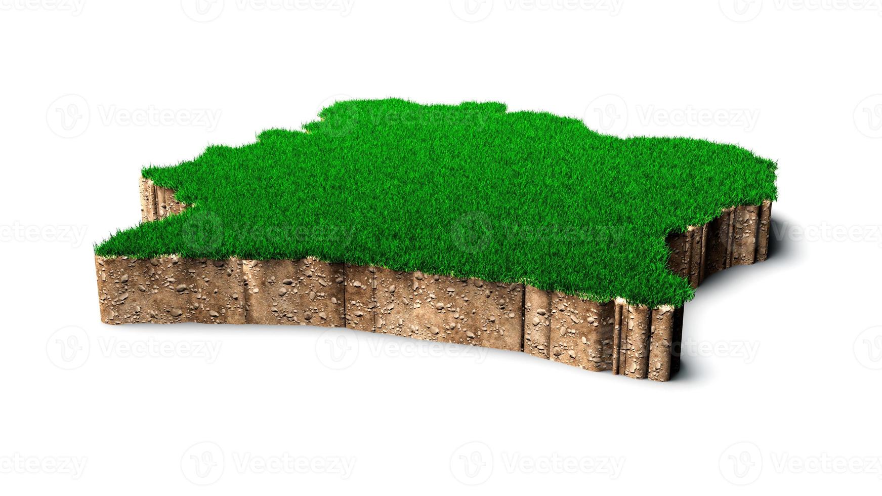 Ivory Coast Map soil land geology cross section with green grass and Rock ground texture 3d illustration photo