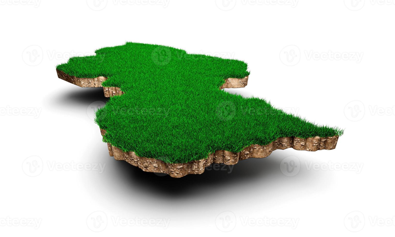 Guyana Map soil land geology cross section with green grass and Rock ground texture 3d illustration photo