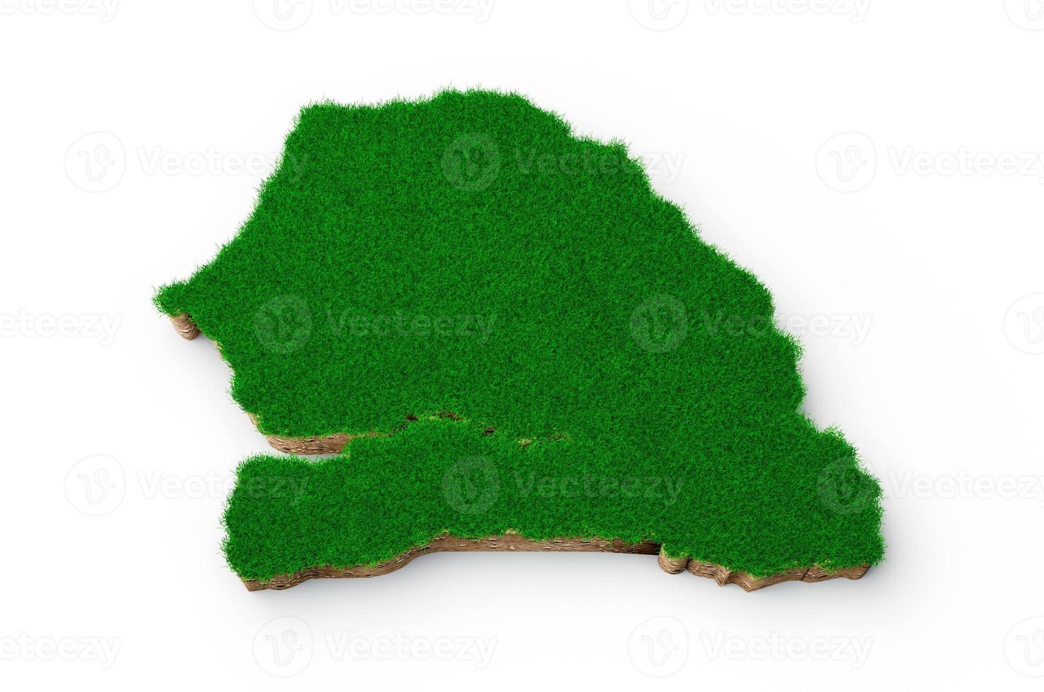 Senegal Map soil land geology cross section with green grass and Rock ground texture 3d illustration photo