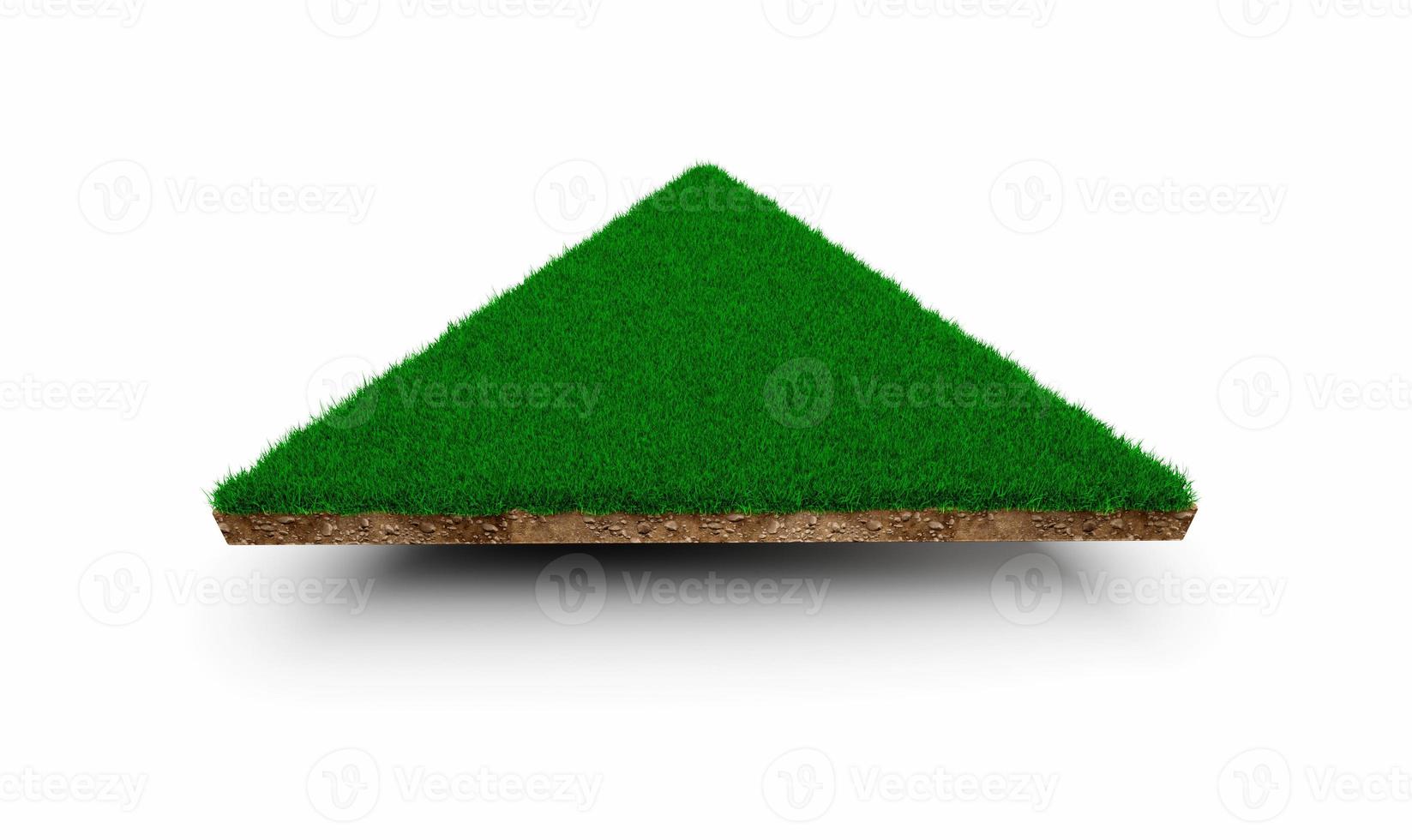 Triangle shape soil land geology cross section with green grass, earth mud cut away isolated 3D Illustration photo