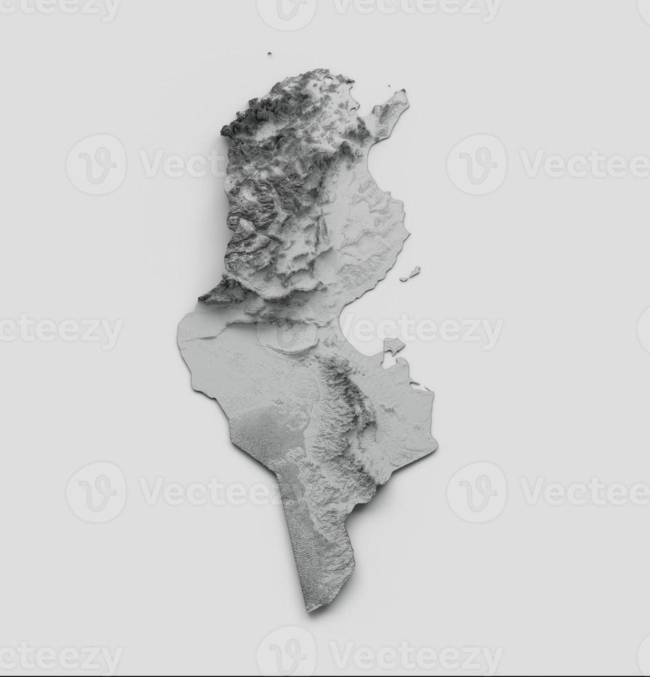 Tunisia Map Flag Shaded relief Color Height map on white Background 3d illustration photo