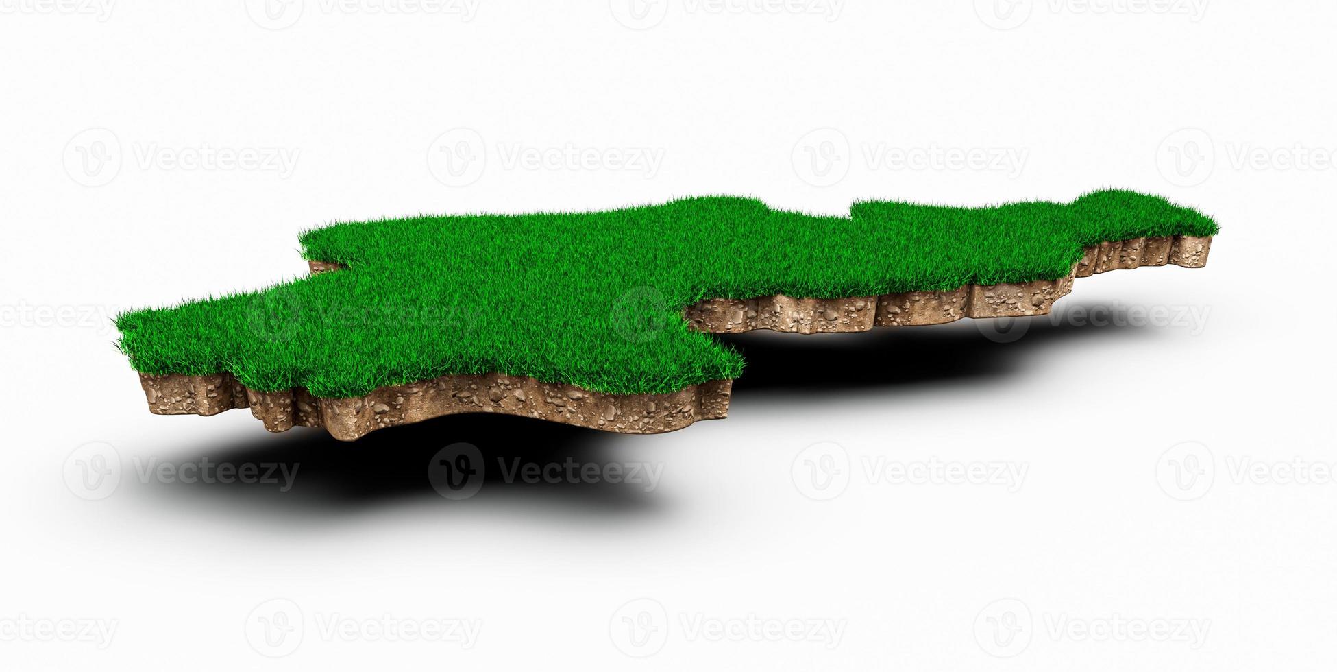 corea del norte mapa suelo geología sección transversal con hierba verde y textura de suelo de roca ilustración 3d foto