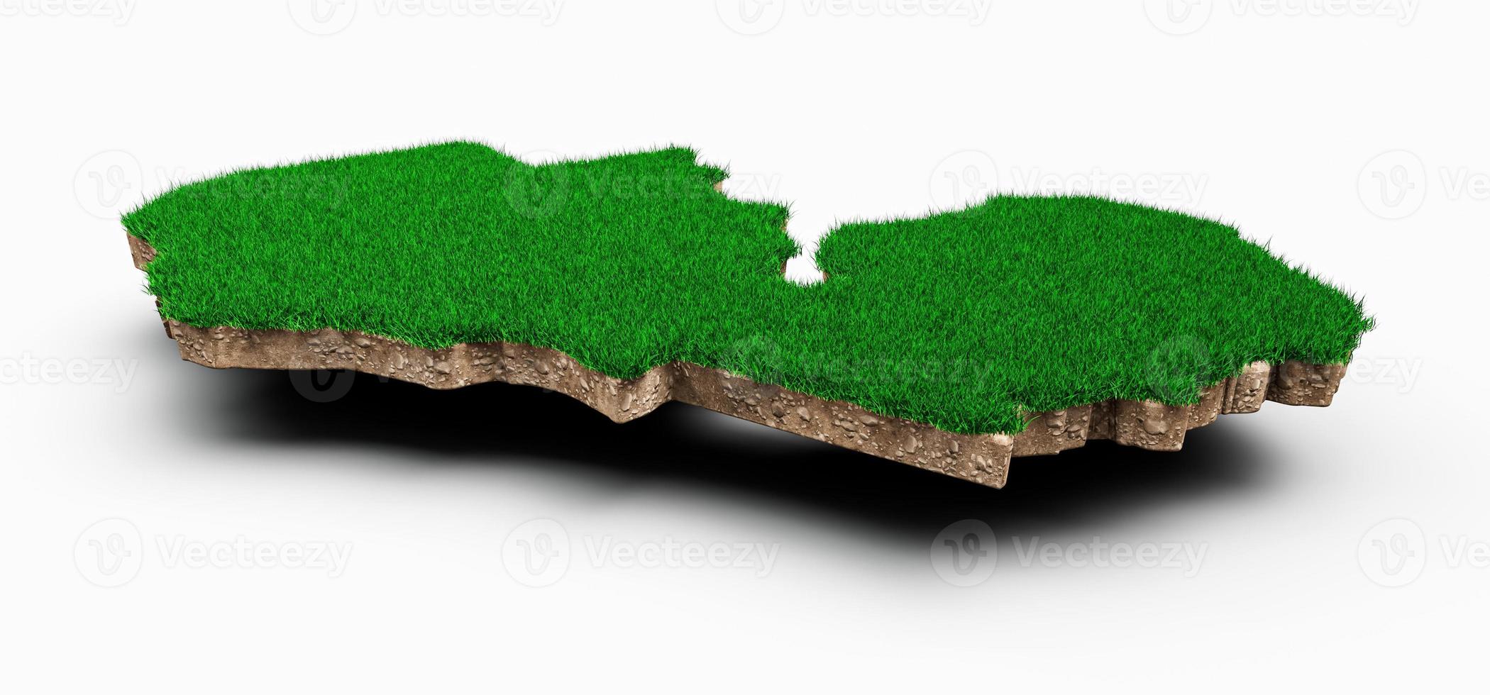 Zambia Map soil land geology cross section with green grass and Rock ground texture 3d illustration photo