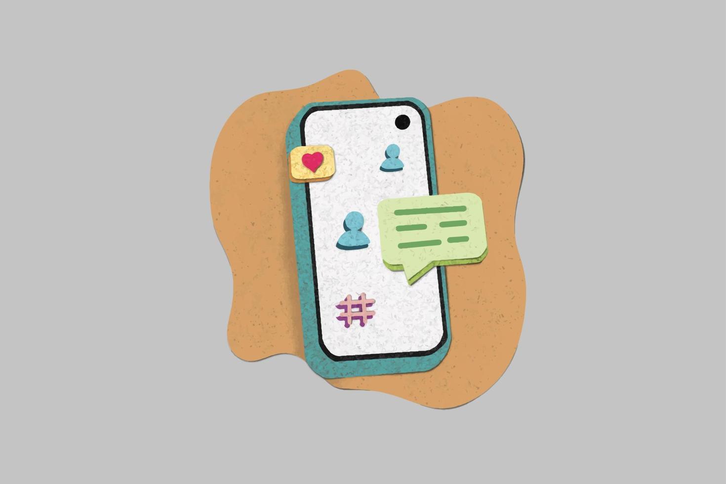 Paper cut style of chatting concept on smartphone. Icons, text m vector