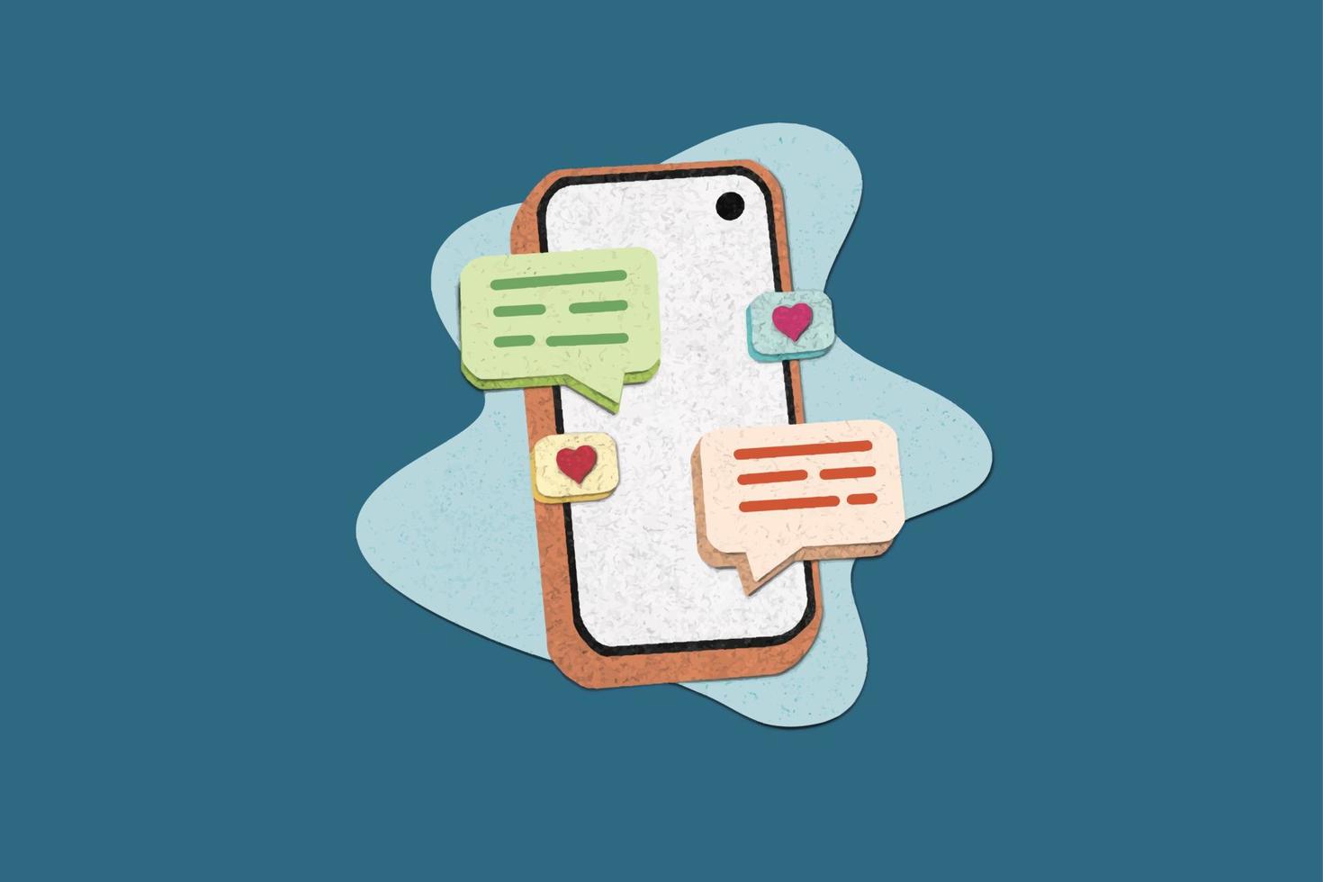 Paper cut style of chatting concept on smartphone. Icons, text m vector