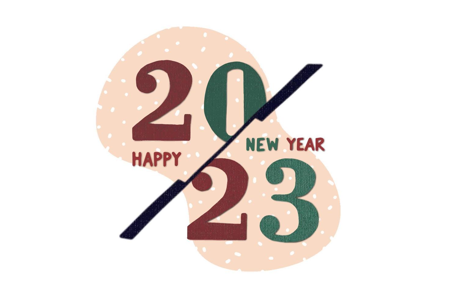 Paper cut style of Logo design 2023 Happy New Year trend text de vector