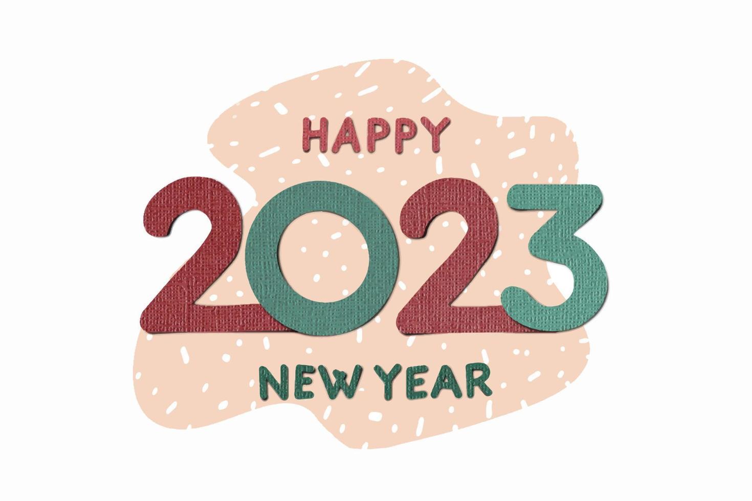 Paper cut style of Logo design 2023 Happy New Year trend text de vector