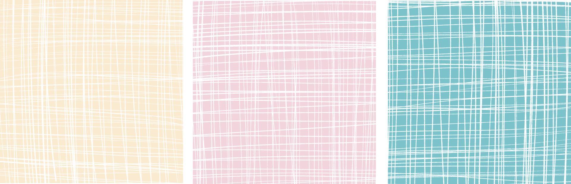 Hand drawn childish cute Style Vector Set. White line stripes on a pastel color square background. White Grid On a Blue, pink and yellow Layout.