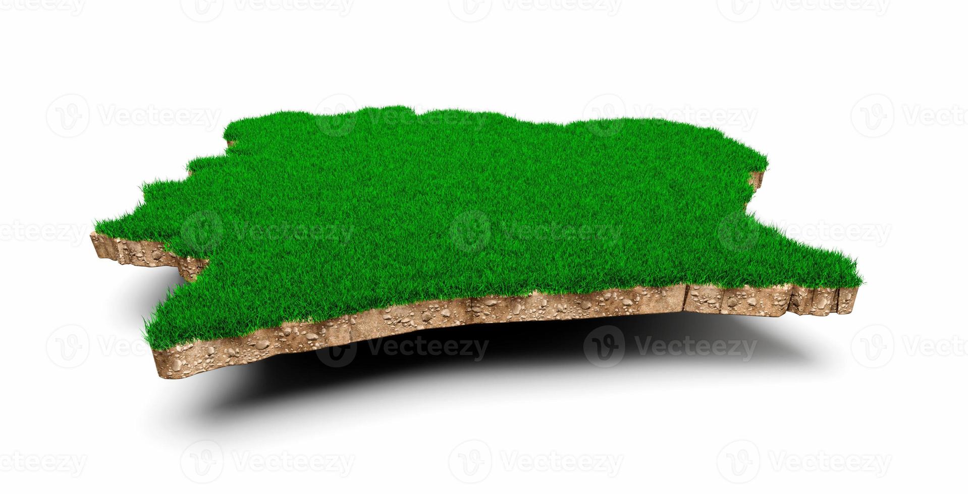 Ivory Coast Map soil land geology cross section with green grass and Rock ground texture 3d illustration photo