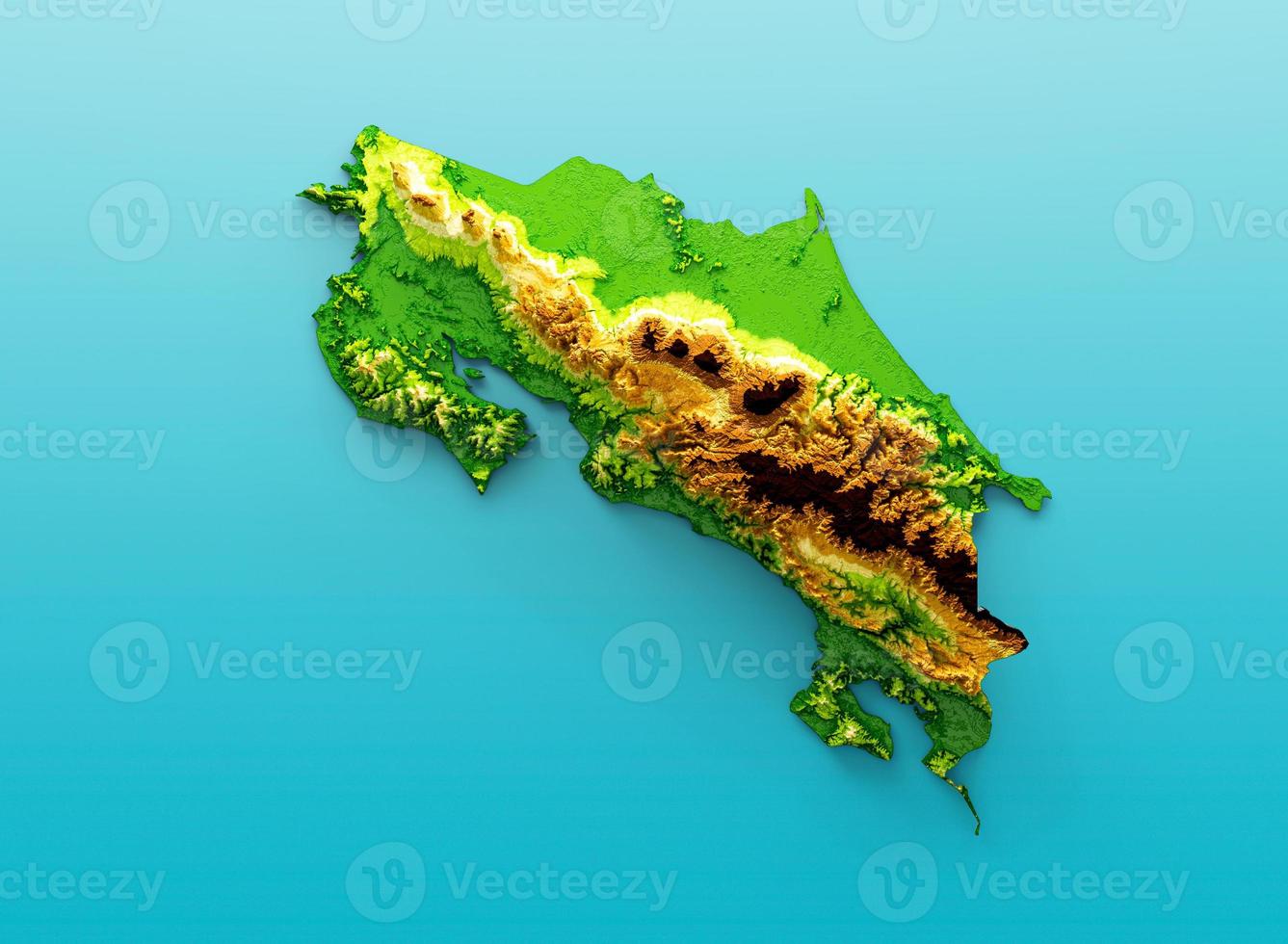 Costa Rica Map Shaded relief Color Height map on the sea Blue Background 3d illustration photo