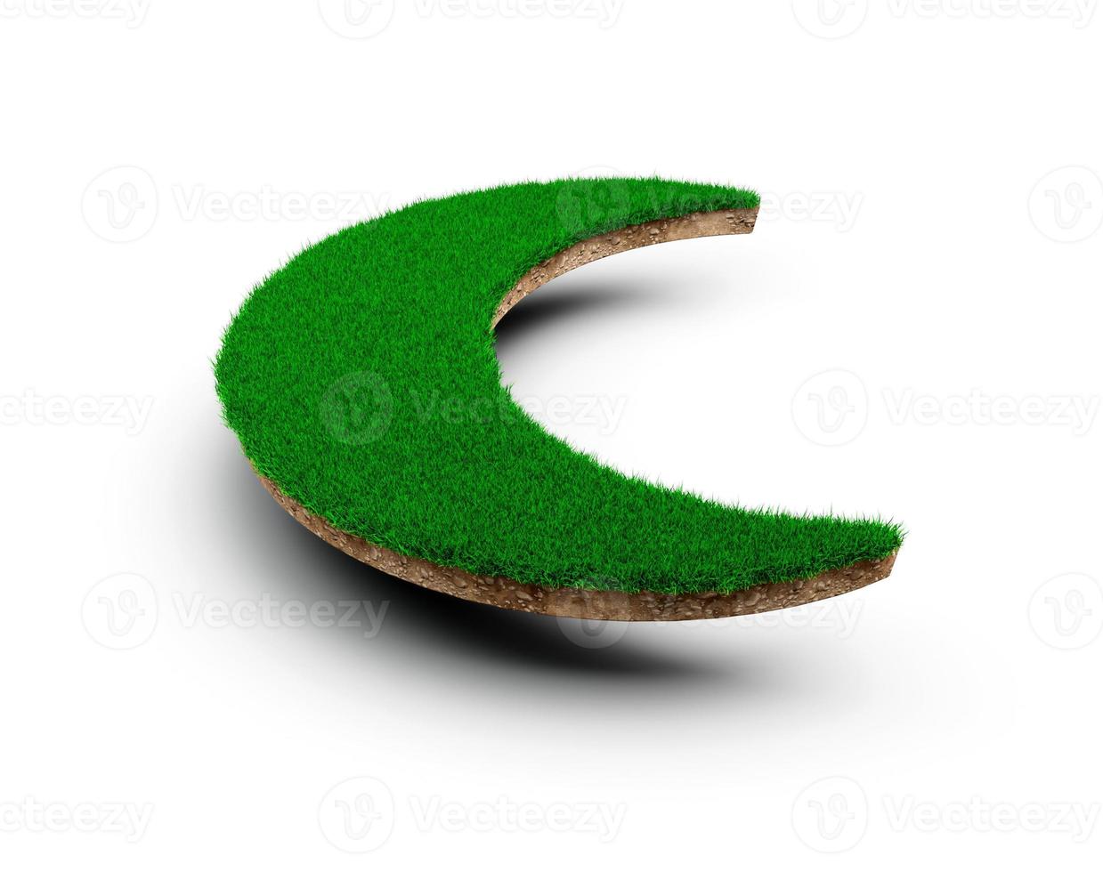 crescent moon shape soil land geology cross section with green grass, earth mud cut away isolated 3D Illustration photo