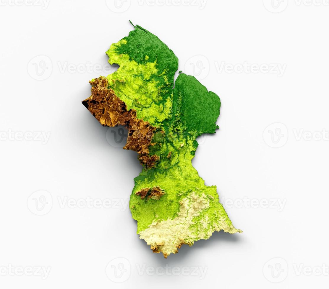 Guyana Map Shaded relief Color Height map on the sea Blue Background 3d illustration photo