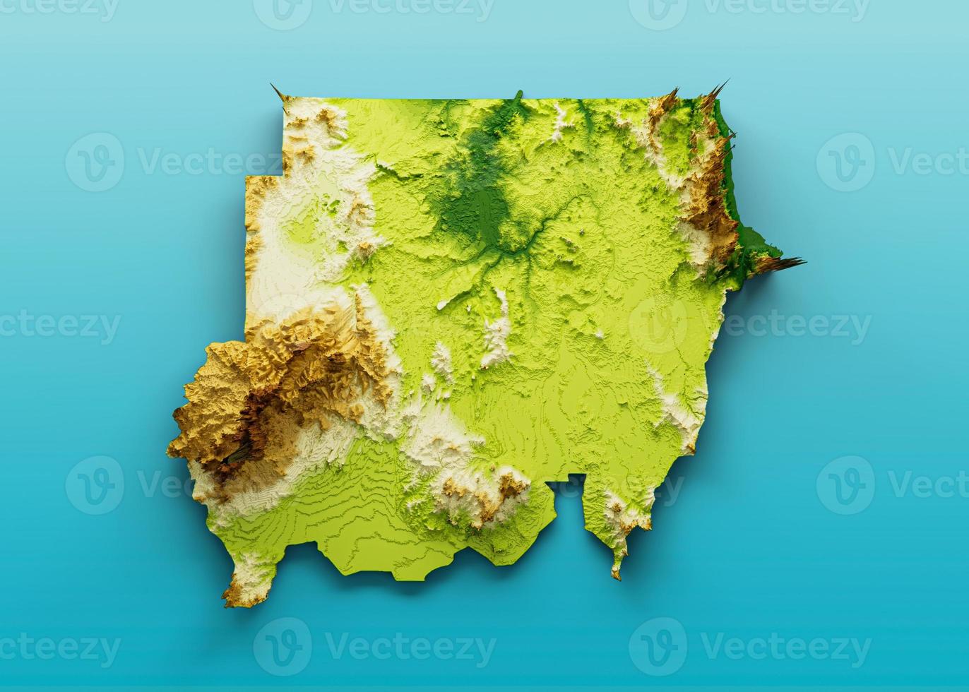 Sudan Map Shaded relief Color Height map on the sea Blue Background 3d illustration photo