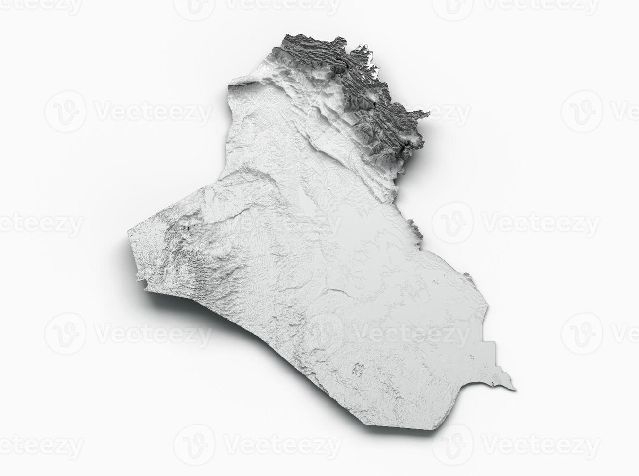 Iraq Map Flag Shaded relief Color Height map on white Background 3d illustration photo