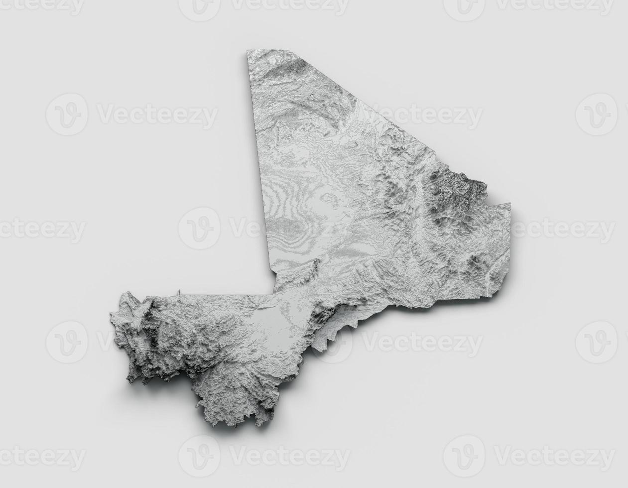 Mali Map Flag Shaded relief Color Height map on white Background 3d illustration photo