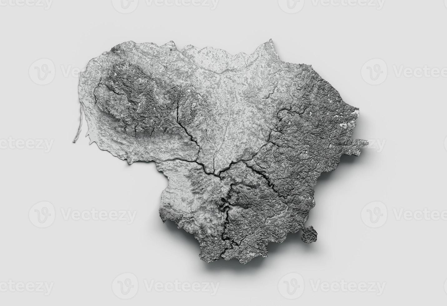 Lithuania Map Flag Shaded relief Color Height map on white Background 3d illustration photo