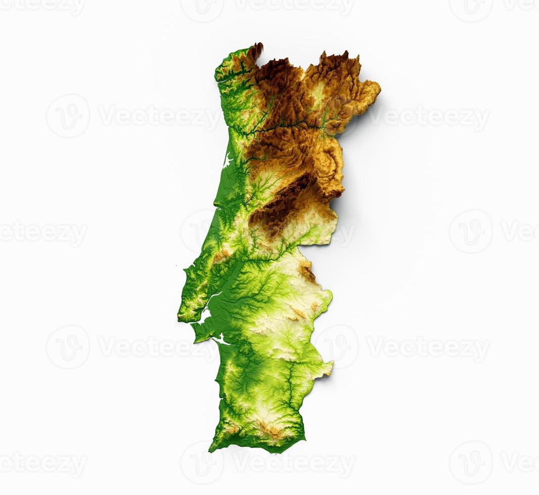 mapa de portugal mapa de altura de color de relieve sombreado en el fondo azul del mar ilustración 3d foto