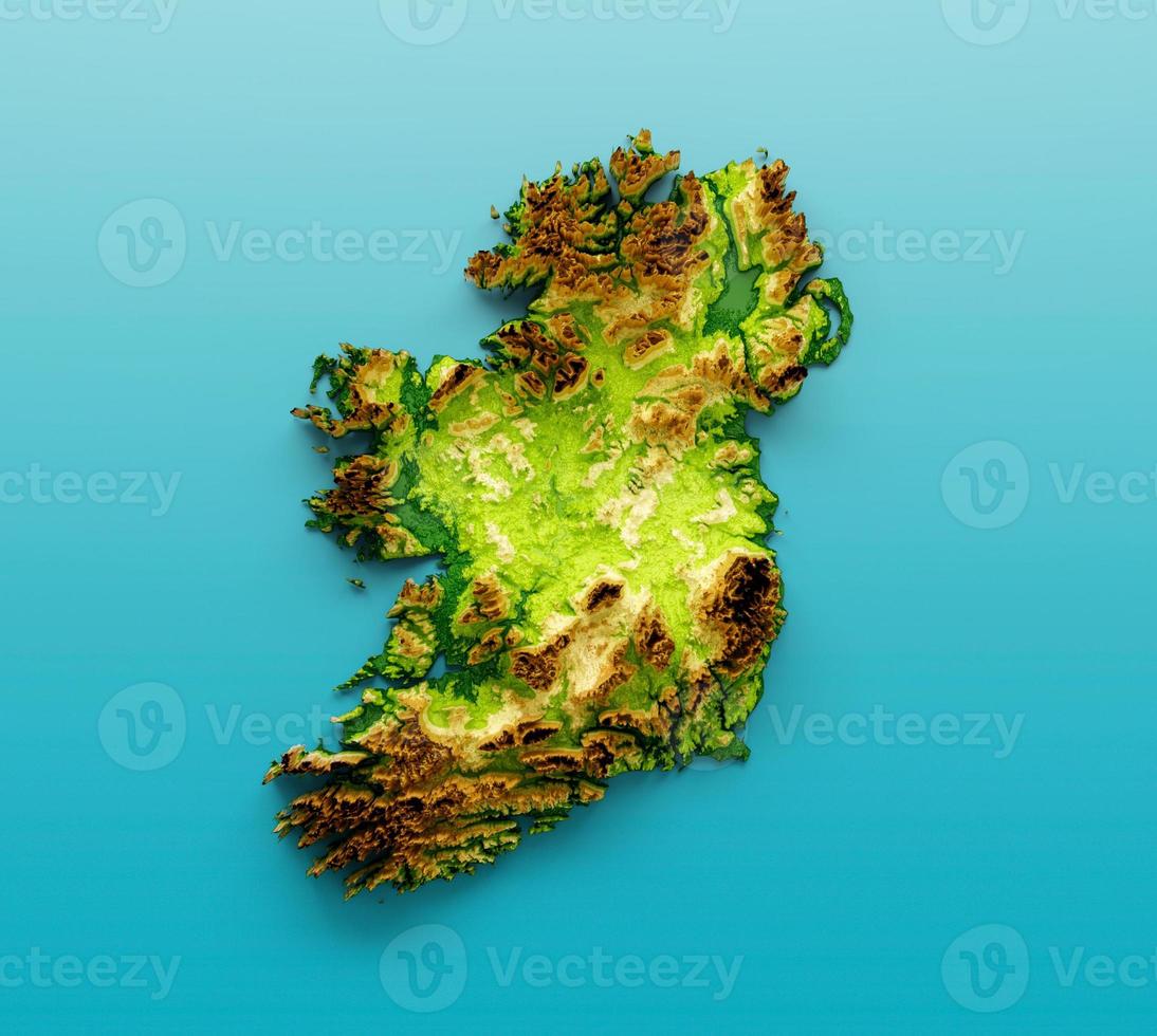 Ireland Map Shaded relief Color Height map on the sea Blue Background 3d illustration photo