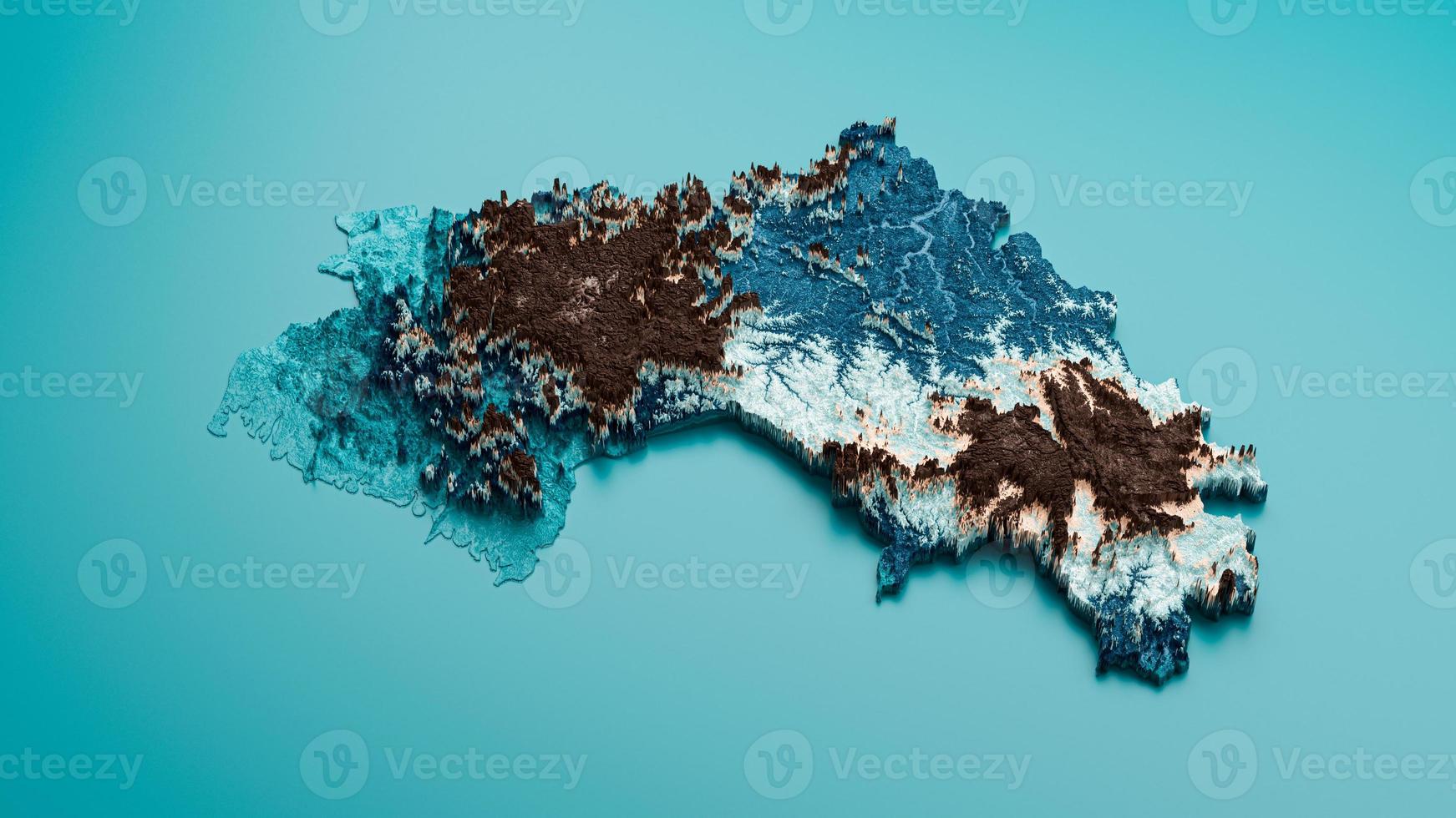 Topographic Guinea Map Hypsometric Guinea Elevation tint Spectral Shaded relief map 3d illustration photo