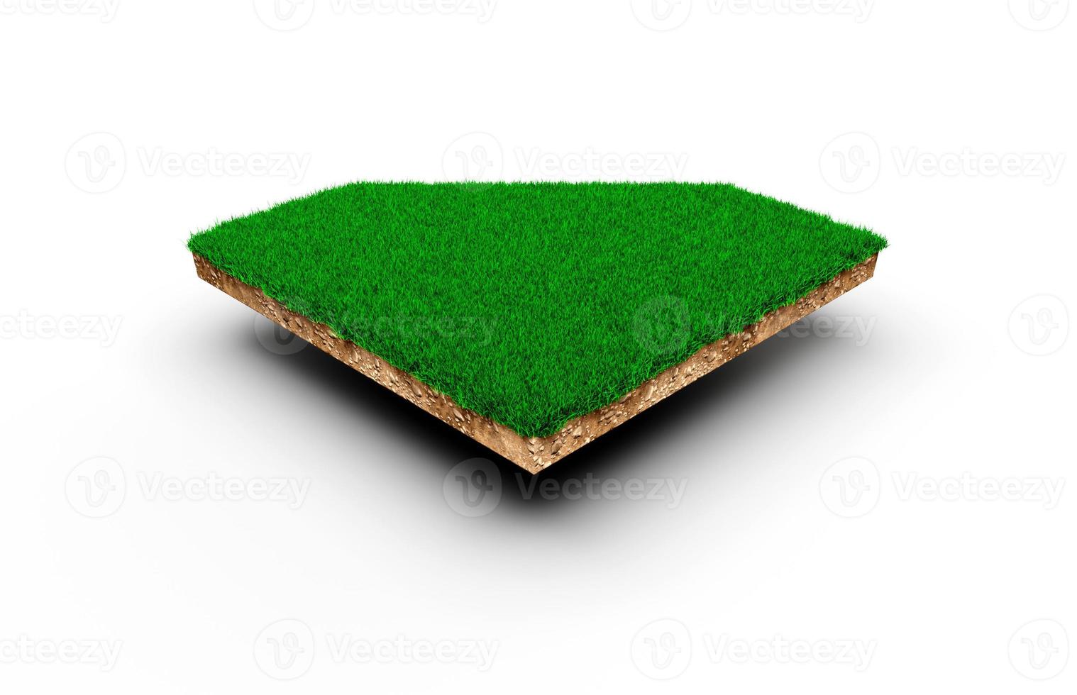 Diamond moon shape soil land geology cross section with green grass, earth mud cut away isolated 3D Illustration photo