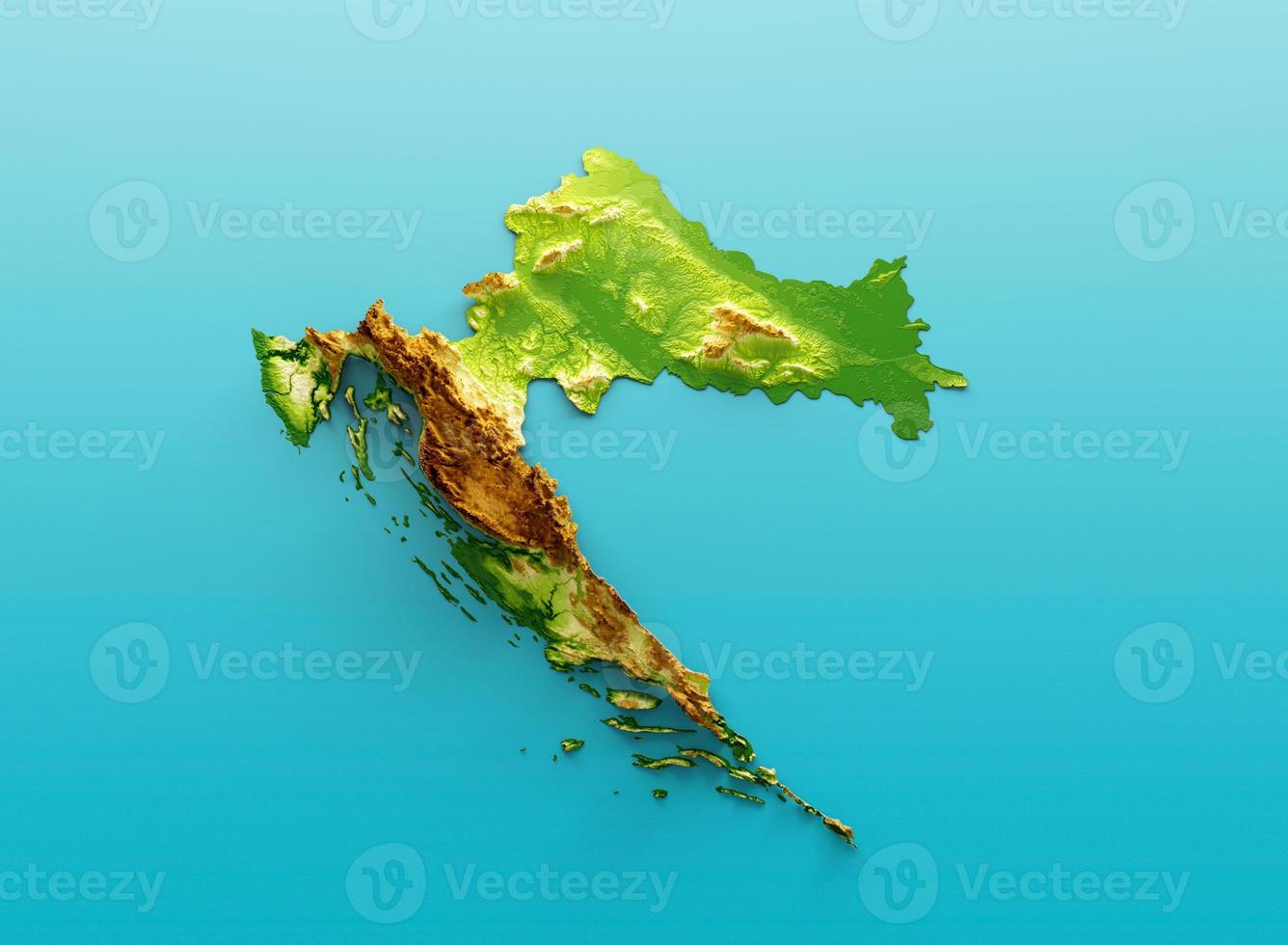 Croatia Map Shaded relief Color Height map on the sea Blue Background 3d illustration photo