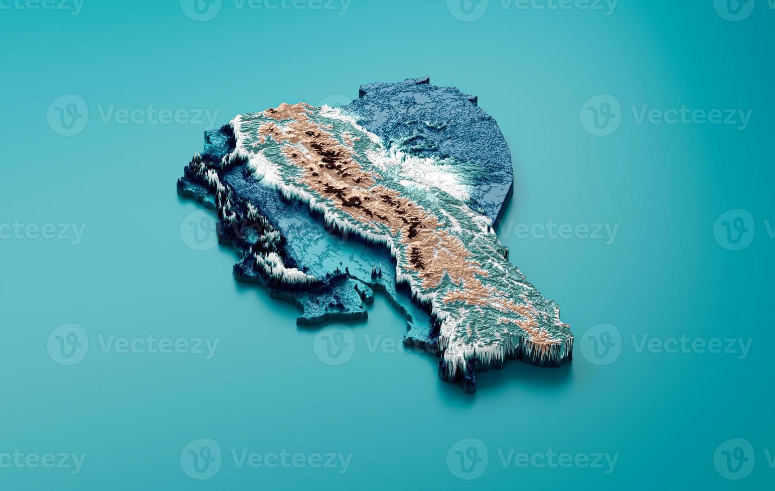 Topographic Ecuador Map Hypsometric Elevation tint Spectral Shaded relief map 3d illustration photo