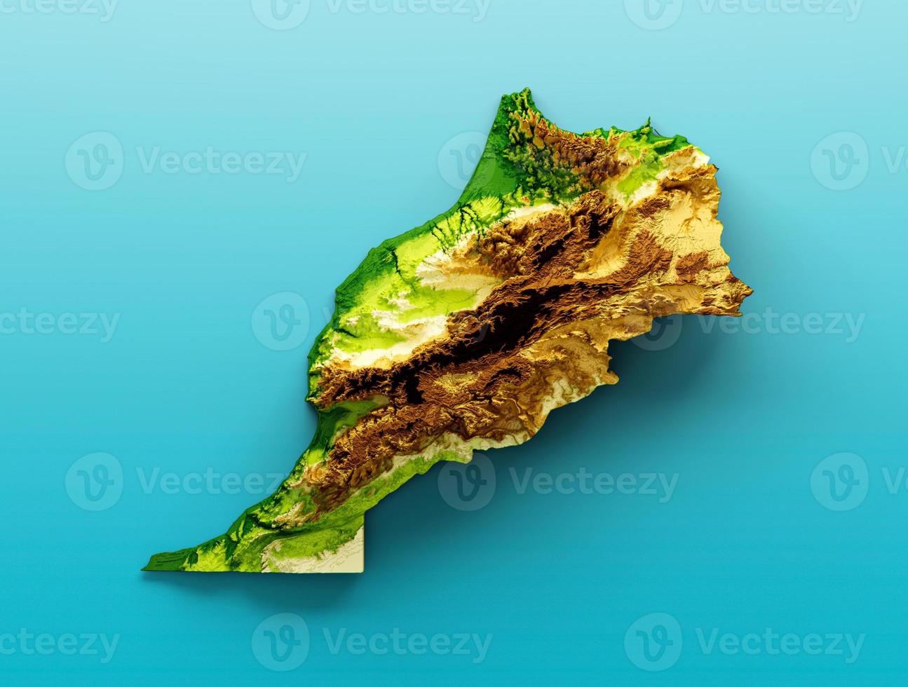 Morocco Map Shaded relief Color Height map on the sea Blue Background 3d illustration photo
