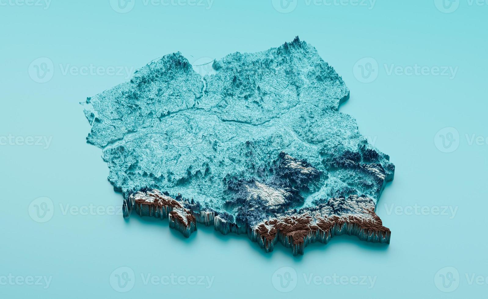 Topographic Poland Map Hypsometric Elevation tint Spectral Shaded relief map 3d illustration photo