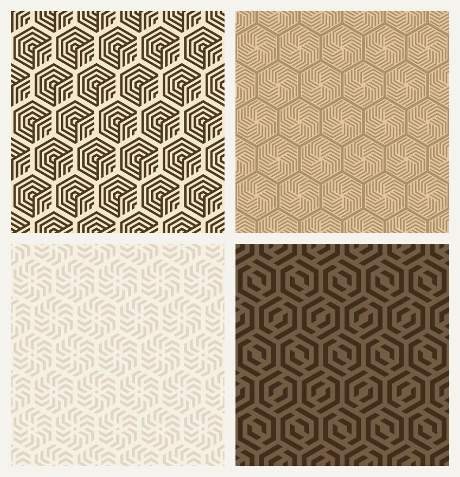 Seamless Patterns Geometry Hexagons Brown Color Set vector