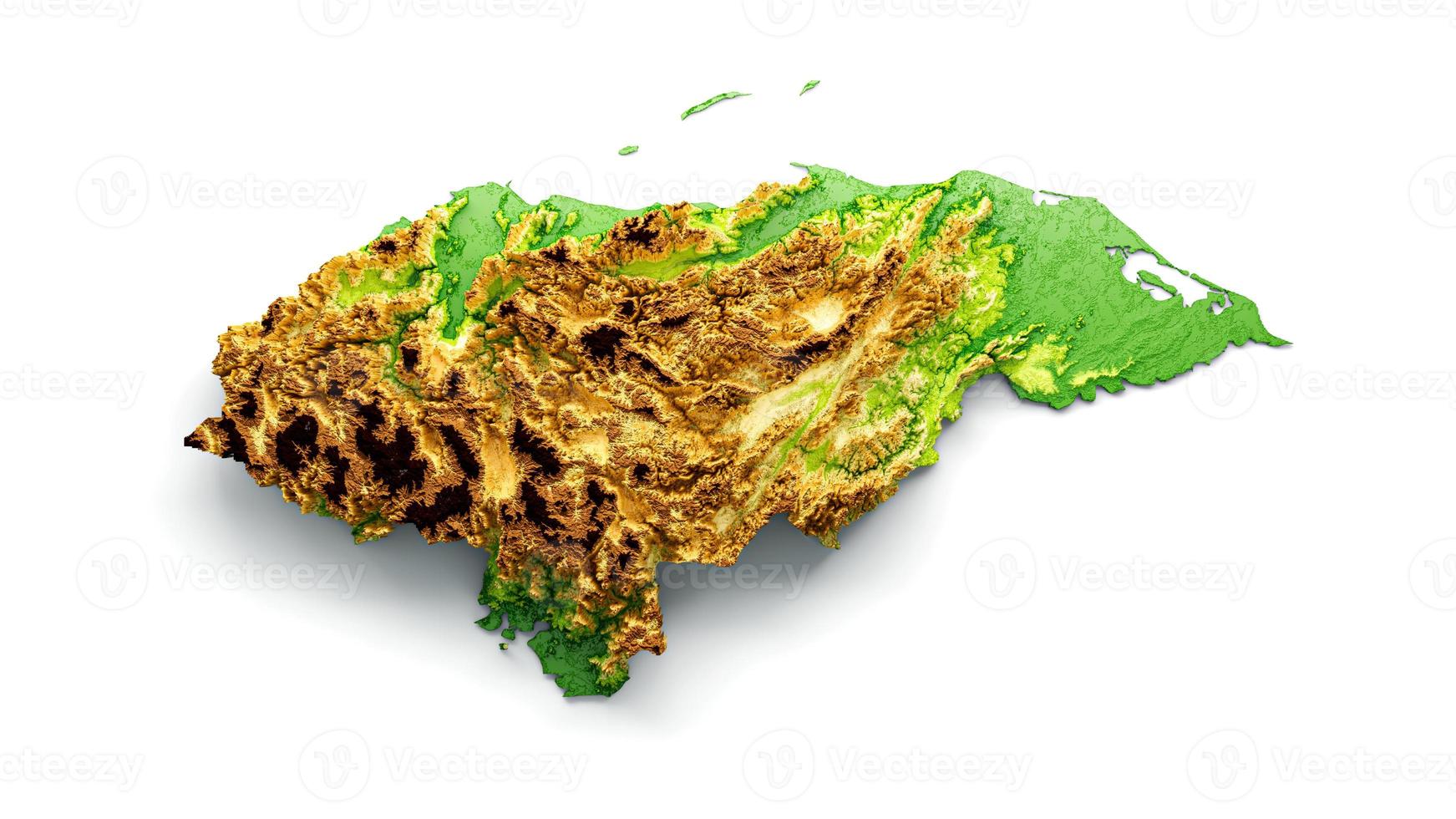 Honduras Map Shaded relief Color Height map on the sea Blue Background 3d illustration photo