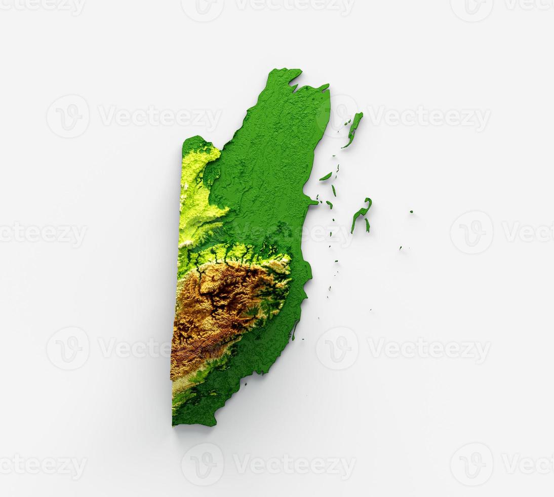 Belize Map Shaded relief Color Height map on white Background 3d illustration photo