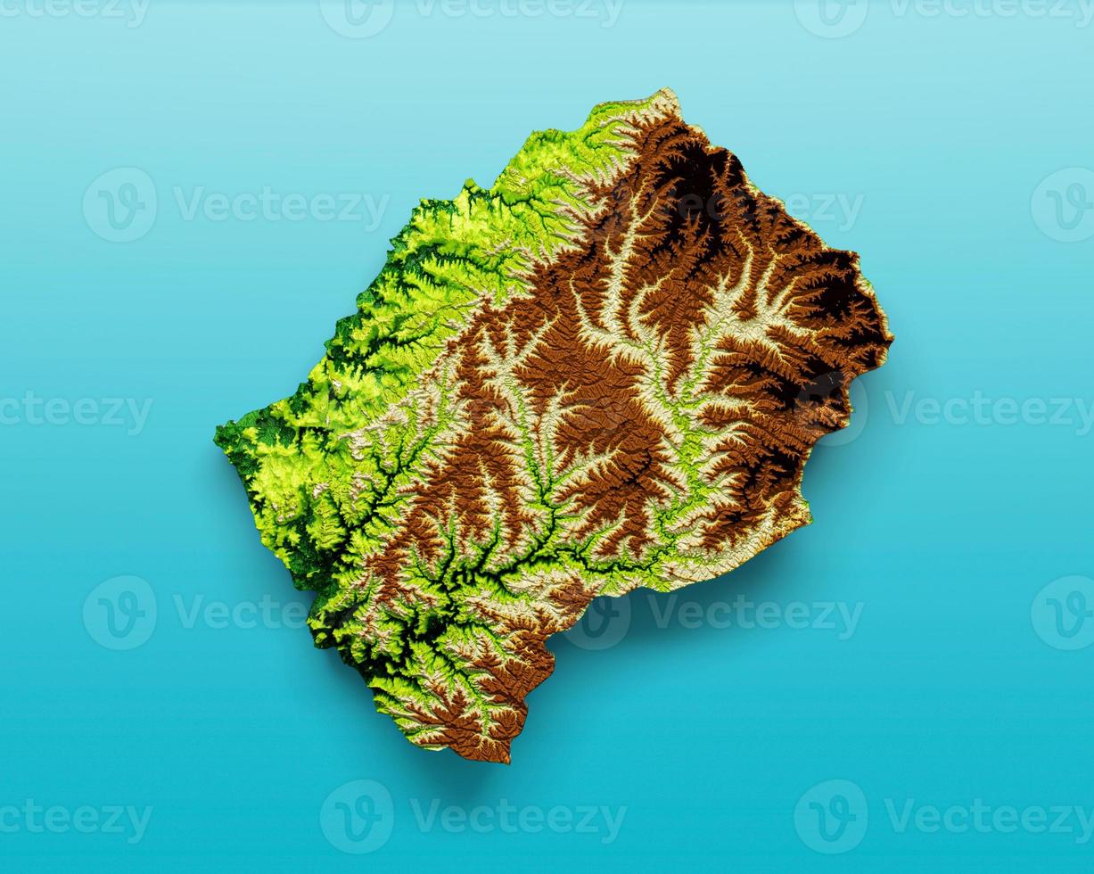 Lesotho Map Shaded relief Color Height map on the sea Blue Background 3d illustration photo