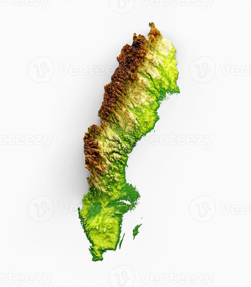 Sweden Map Shaded relief Color Height map on white Background 3d illustration photo