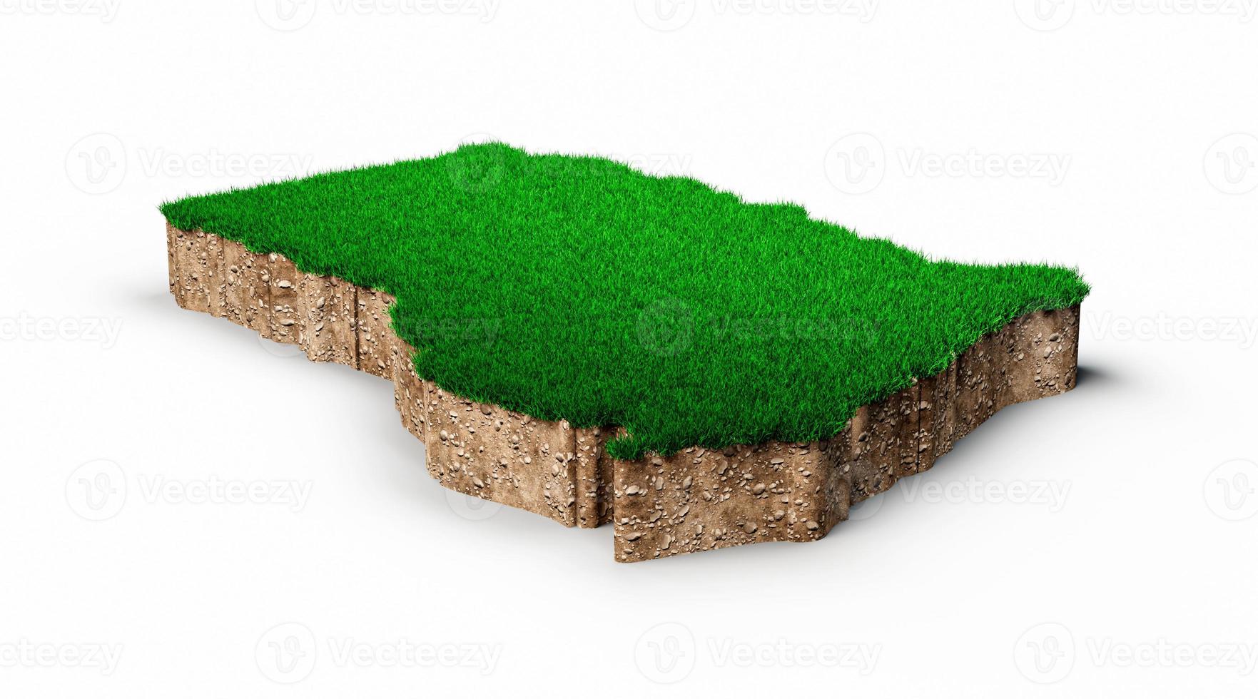 Ghana Map soil land geology cross section with green grass and Rock ground texture 3d illustration photo