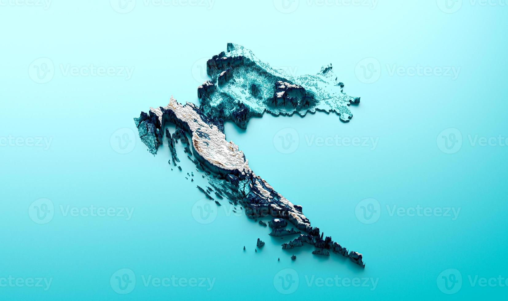 Topographic Croatia Map Hypsometric Croatian Elevation tint Spectral Shaded relief map 3d illustration photo