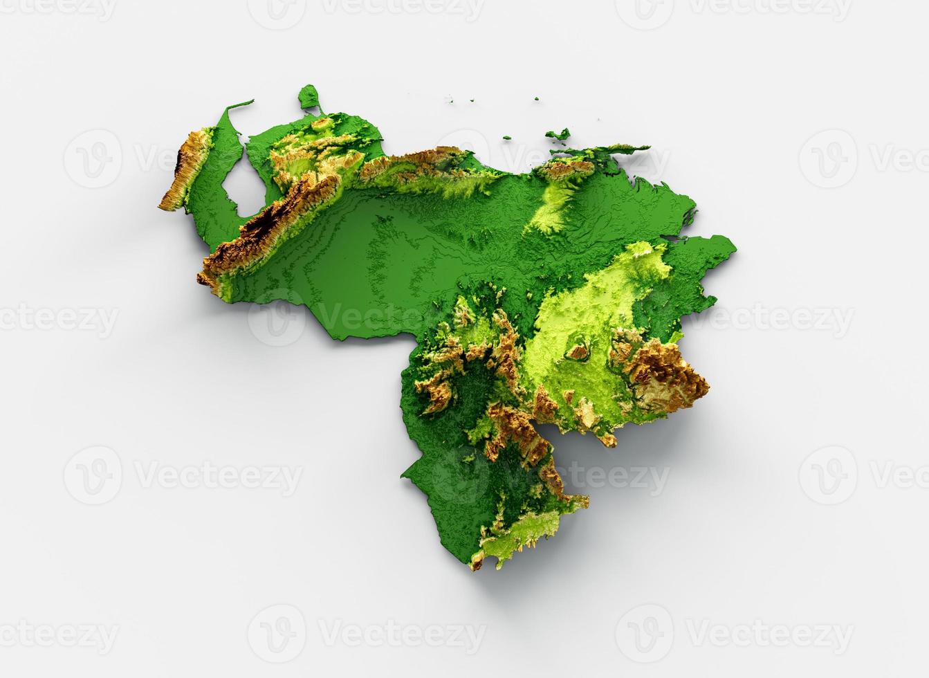 Venezuela Map Shaded relief Color Height map on white Background 3d illustration photo