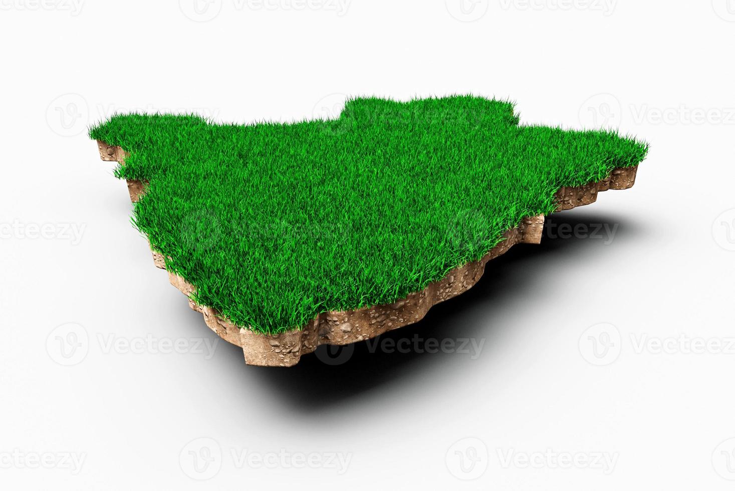 Burundi Map soil land geology cross section with green grass and Rock ground texture 3d illustration photo