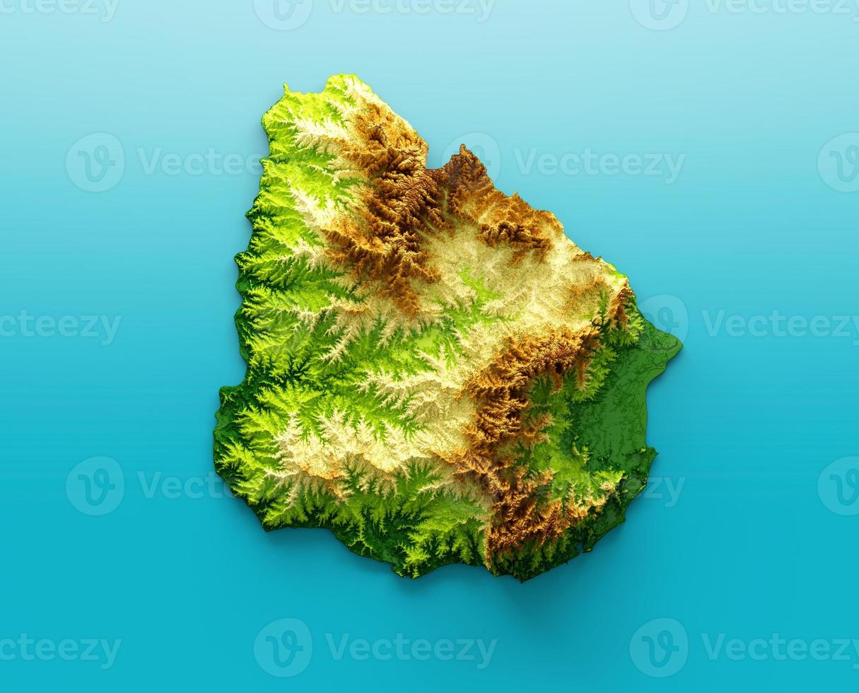 Uruguay Map Shaded relief Color Height map on the sea Blue Background 3d illustration photo