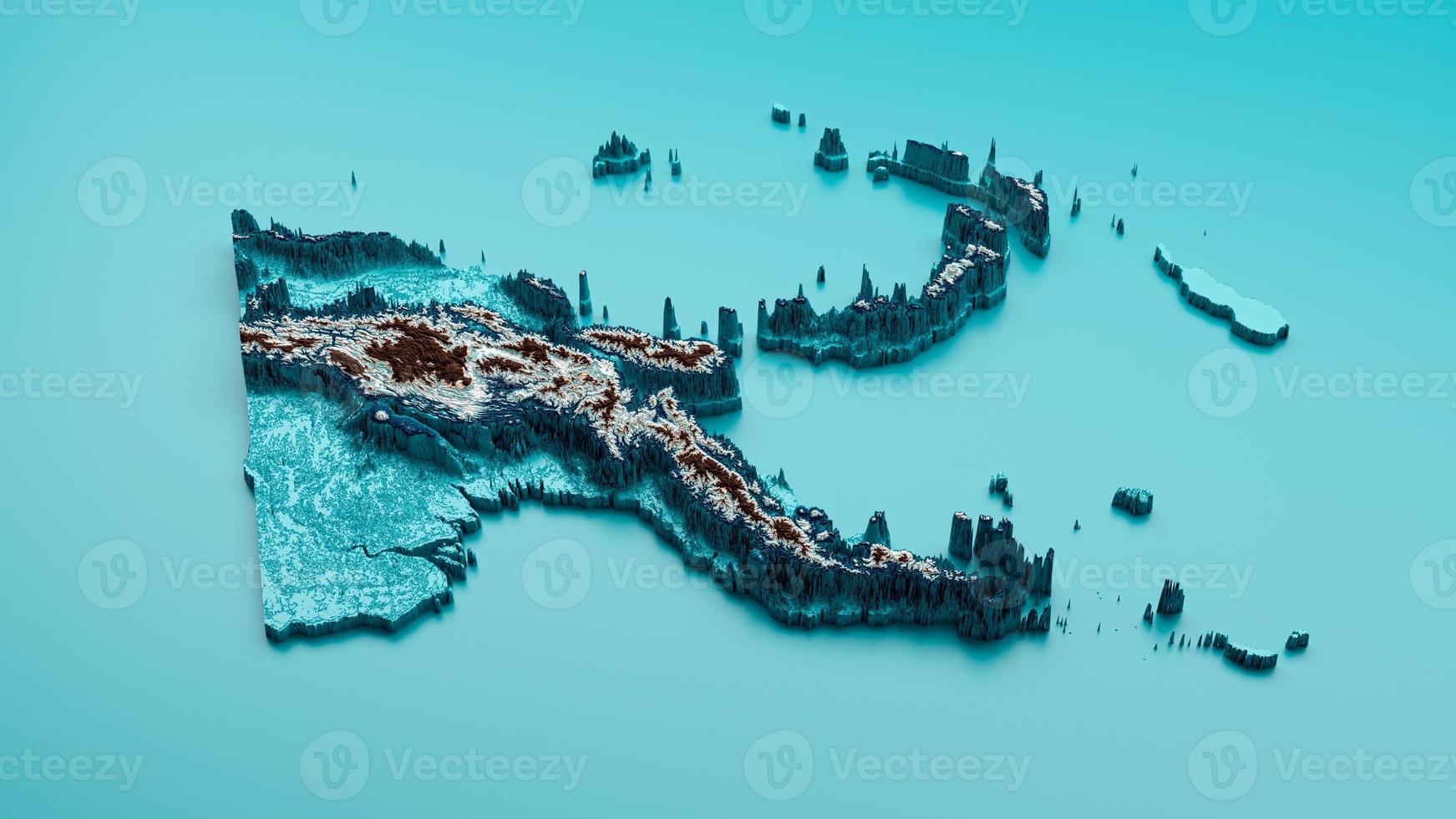 Topographic Papua New Guinea Map Hypsometric Elevation tint Spectral Shaded relief map 3d illustration photo