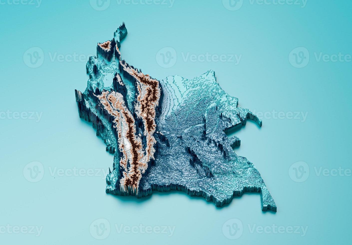 Topographic Colombia Map Hypsometric Colombian Elevation tint Spectral Shaded relief map 3d illustration photo