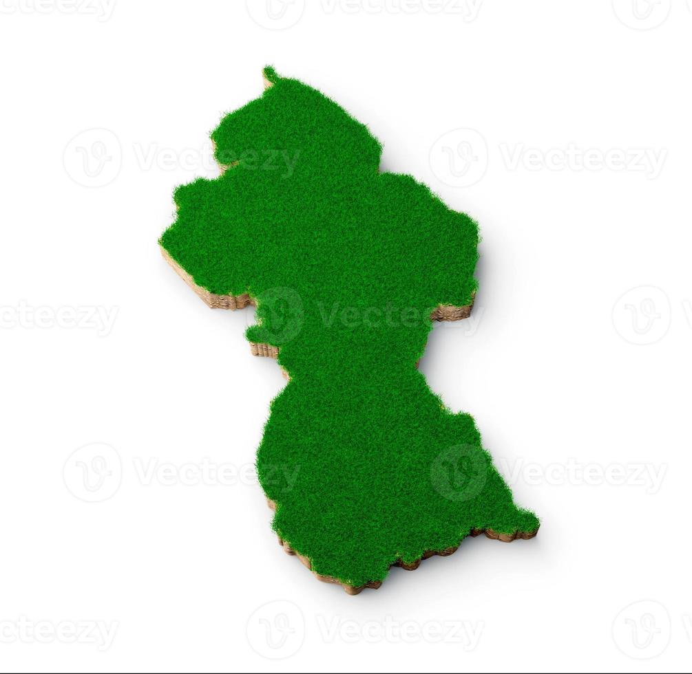 Guyana Map soil land geology cross section with green grass and Rock ground texture 3d illustration photo