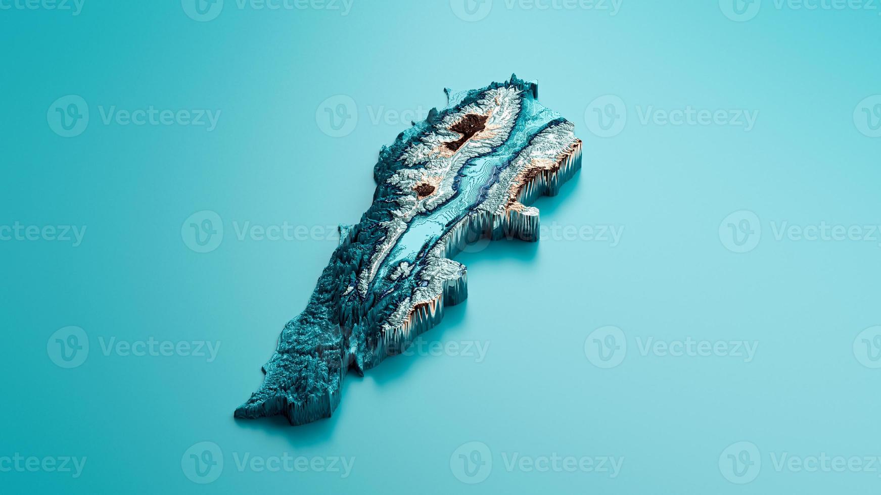 Topographic Lebanon Map Hypsometric Lebanese Elevation tint Spectral Shaded relief map 3d illustration photo